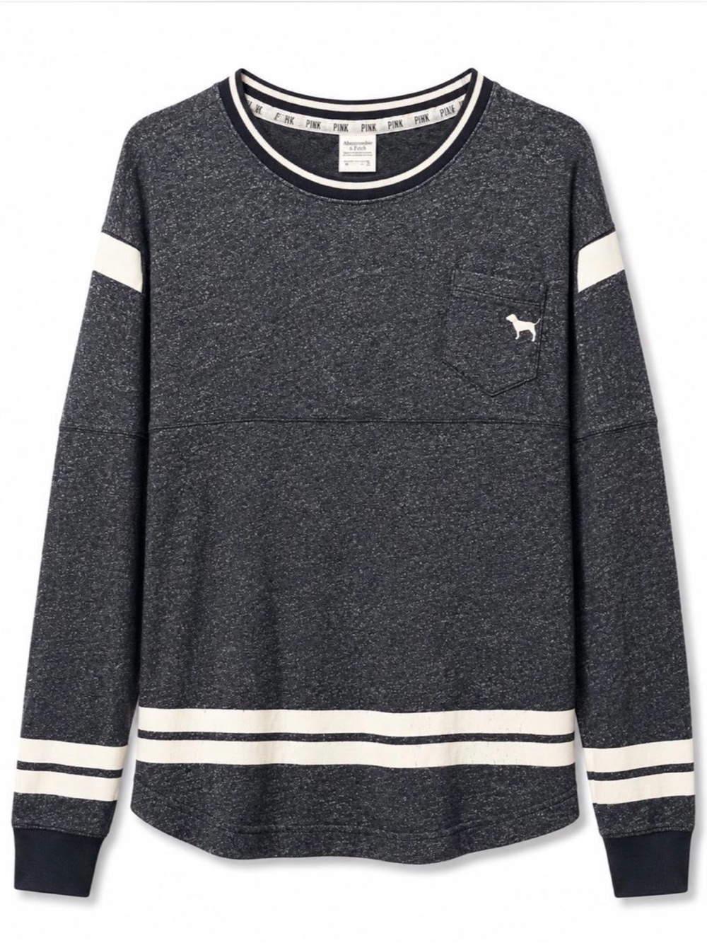 Victoria's Secret PINK Navy Marled Crewneck Sweater with White Stripes